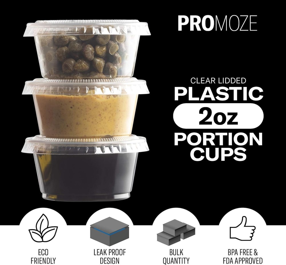 200PC(300PCS)+LFK2(300PCS) Plastic Portion Control Cups with Snap-On Lids 2 oz.