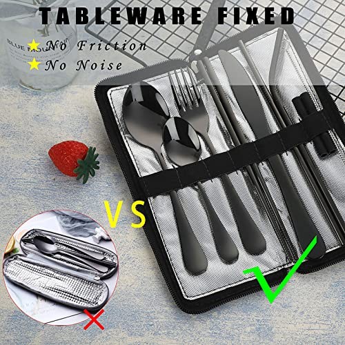 Portable Travel Utensils, Reusable Silverware with 9 Pieces - Medium Black Set