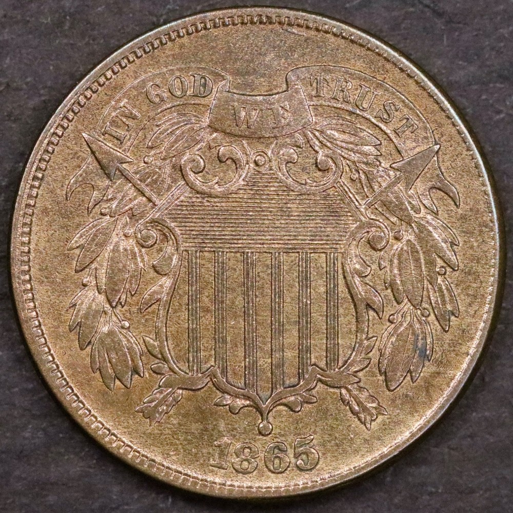 1865 2c Two Cent Piece - Uncirculated Red Brown