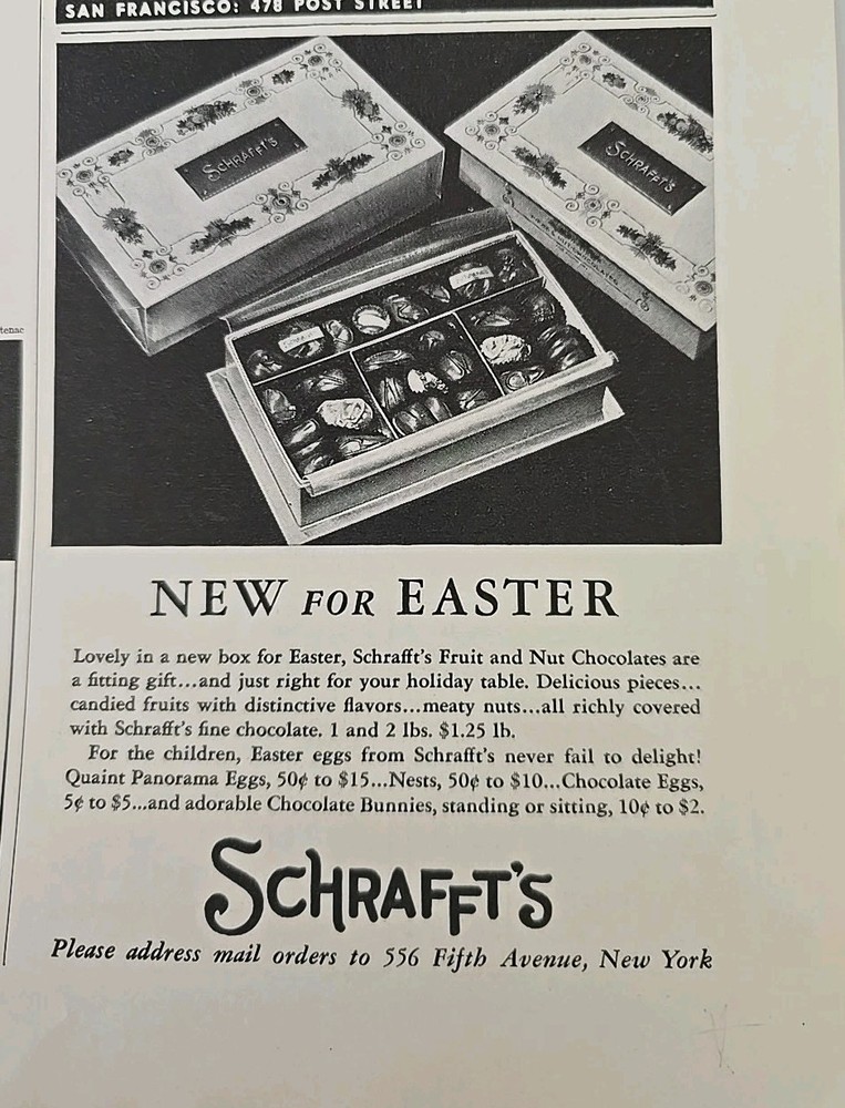 1938 Schrafft's Chocolates Candy New box for Easter vintage Ad