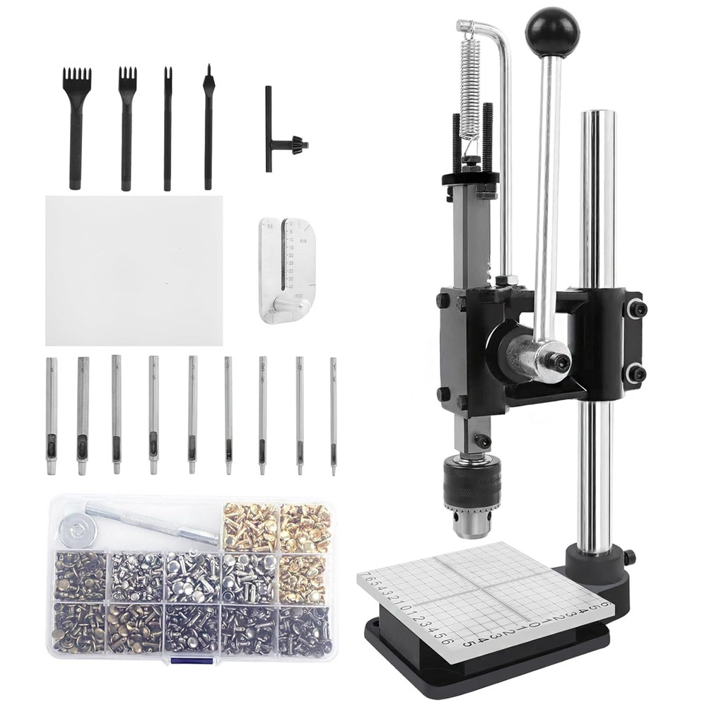 Leather Craft Press Machine Kit with 9 Punches, Rivets & Stitching Tools