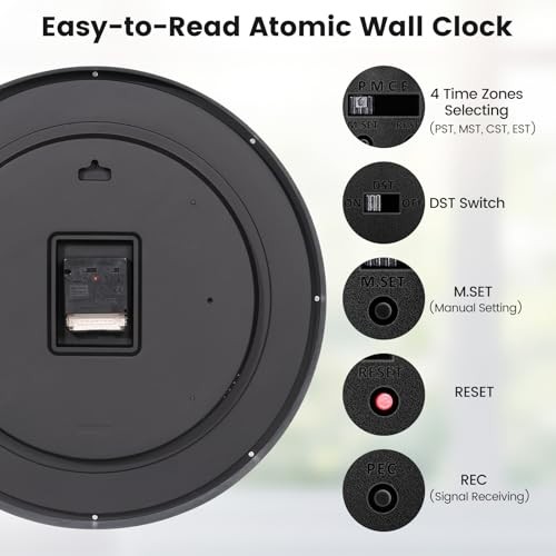Atomic Wall Clock - Self-Setting Analog Clock with Automatic 16 Inch Silver