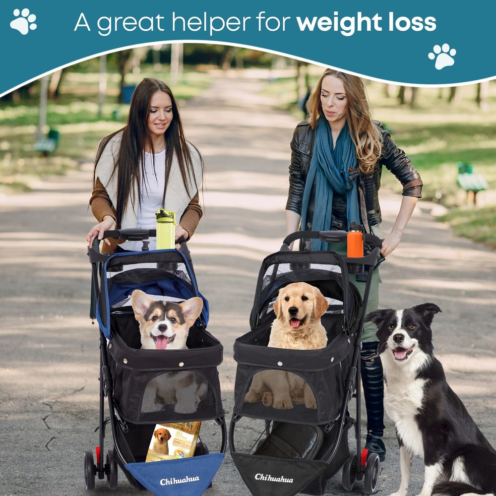 Pet Stroller,Dog Stroller for Small Medium Dogs Cats,3 Wheels,Foldable,with B...