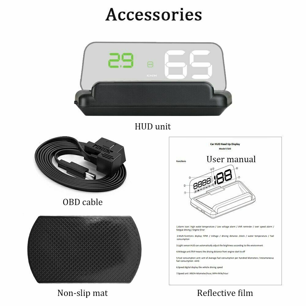 C500 Car HUD Head Up Display Speedometer Windshield Projector Diagnostic Tool