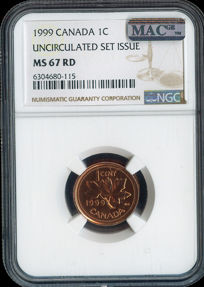 1999 Canada Small Cent 1C NGC MS67 RD - Quality