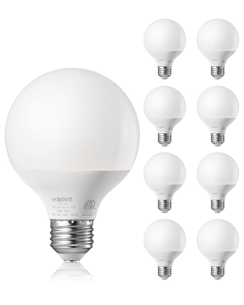 EDISHINE 8 Pack G25 LED Globe Light Bulbs  Over Mirror, Makeup Round Light Bulbs