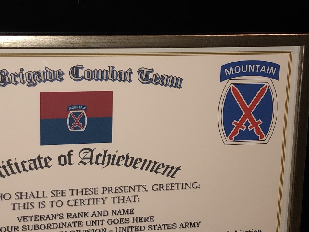 3RD B.C.T. / 10TH MOUNTAIN DIVISION - COA / (COMMEMORATIVE CERTIFICATE)