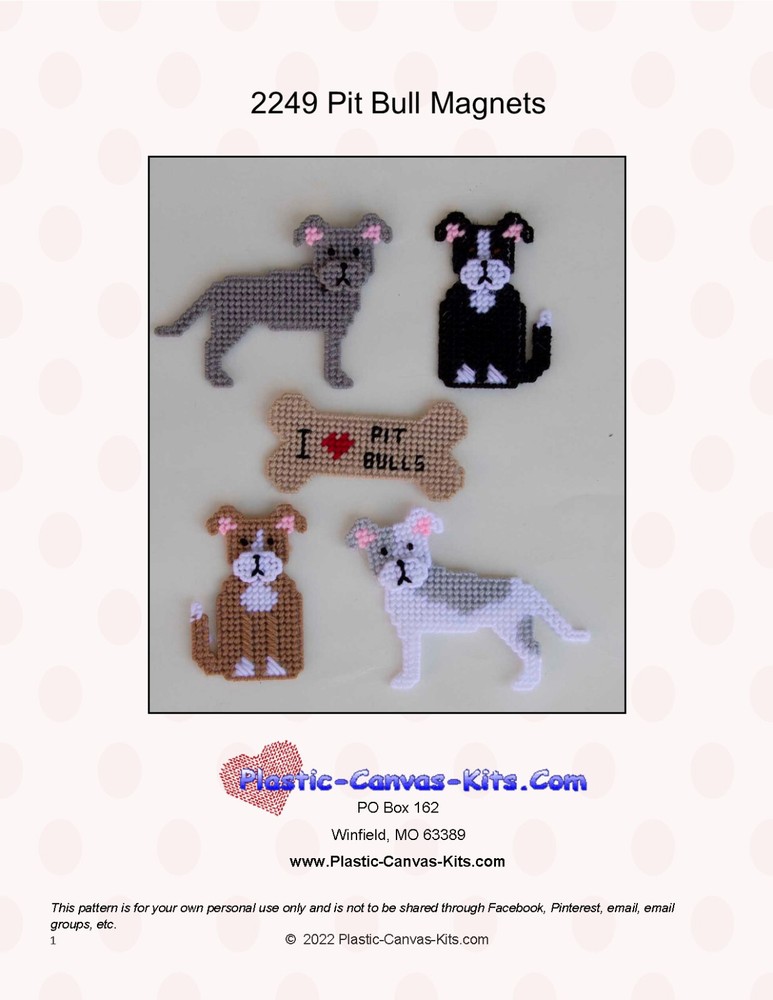Pitbull/Pit Bull Dog Magnets- Plastic Canvas Pattern or Kit