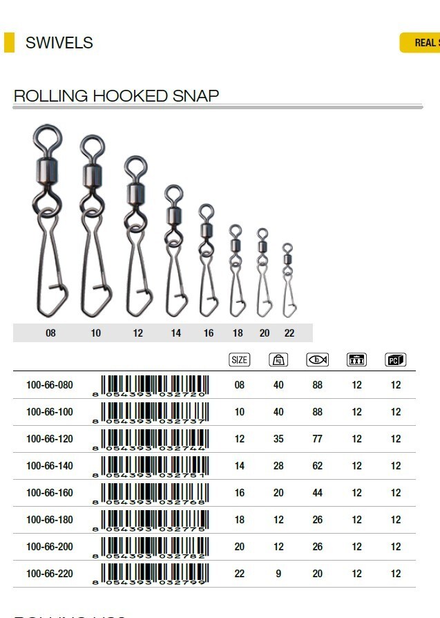 Trabucco Rolling Crane hooked snap Swivels 12 per pack FREE POST