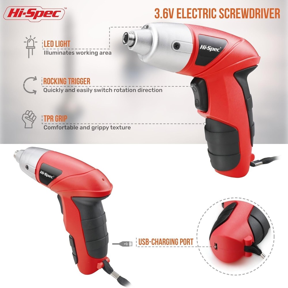 Compact 3.6V Cordless Rechargeable Screwdriver with 26 Bits for Home Projects