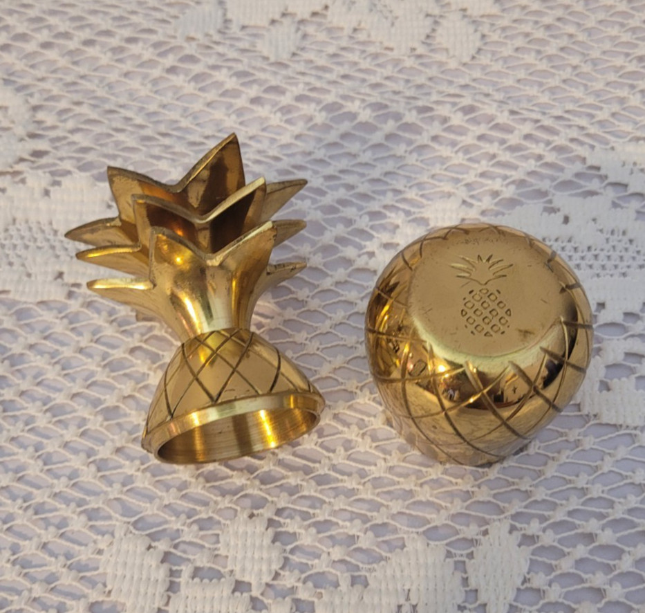 Brass Pineapple Crown Lid Trinket Box 4"