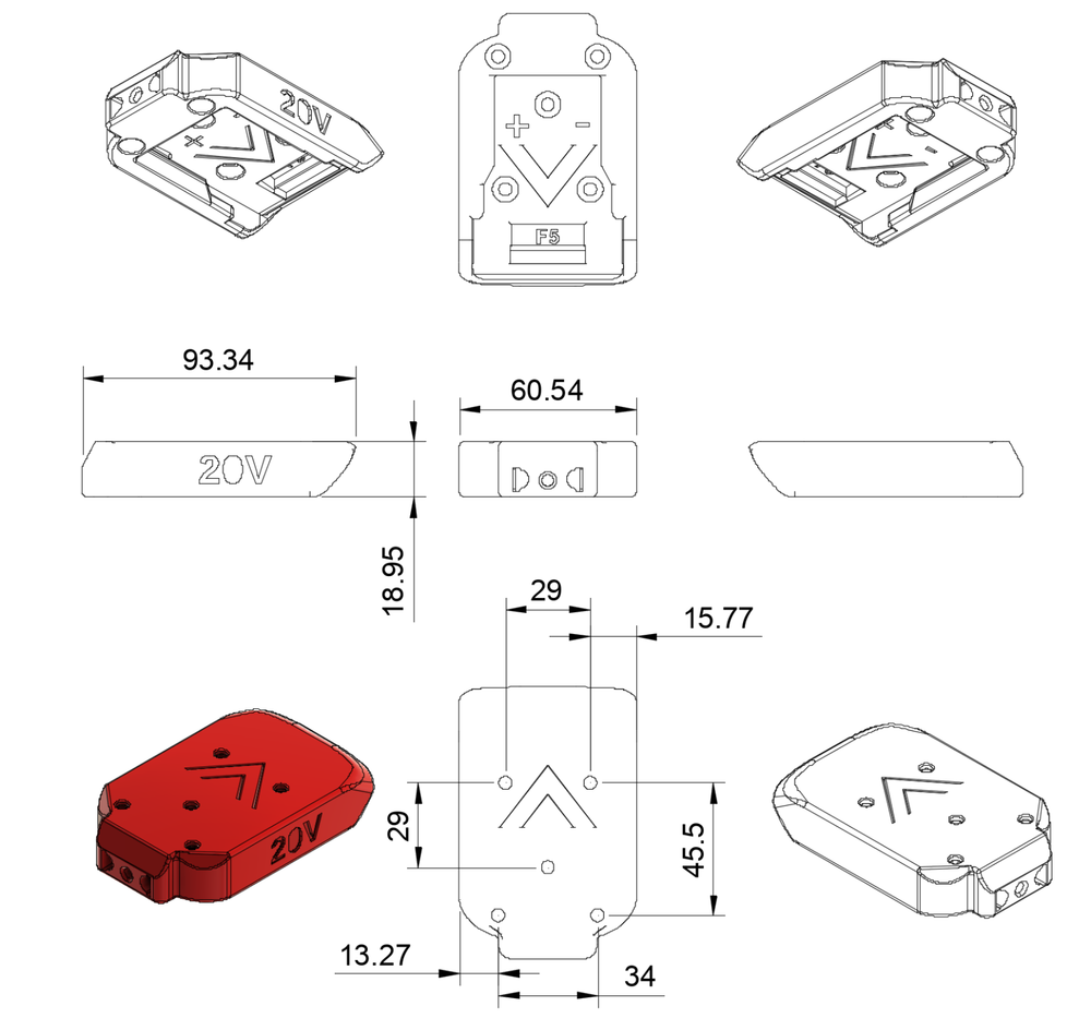 DeWALT 20V Max compatible battery adapter power connector