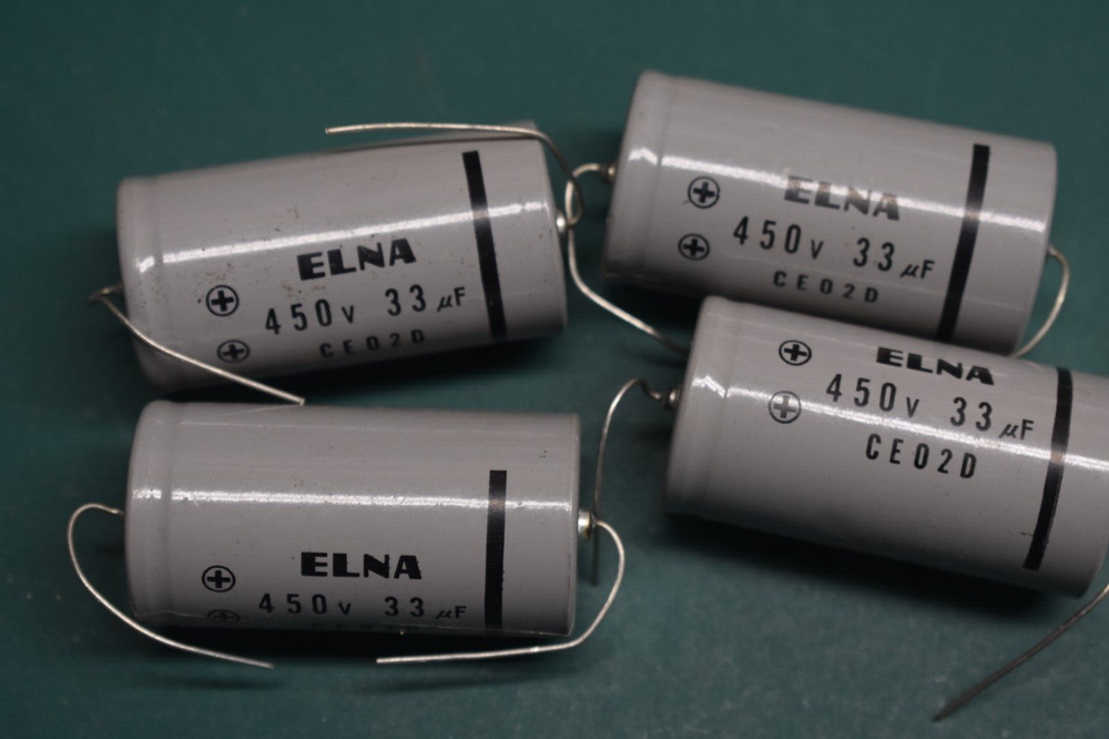 Elna 33 uF 450 Vdc Amplifier Electrolytic Filter Capacitor Tested Four
