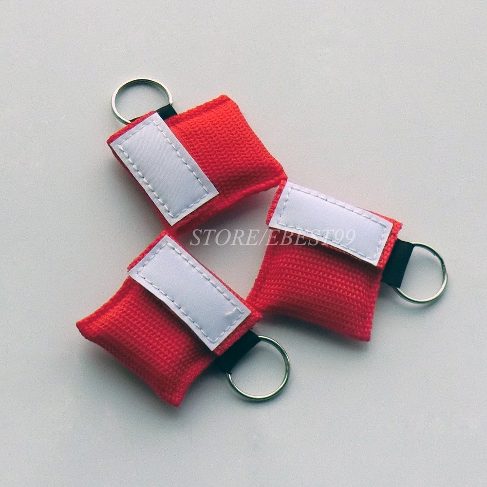 50 X Elysaid First Aid CPR Mask CPR Face Shield 30:2 AED Training Keychain Red