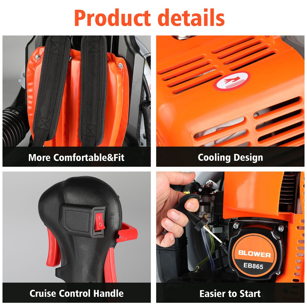 🔥Backpack Leaf Blower Gas Powered Snow Blower 665 CFM 63CC 2-Stroke Engine 3HP