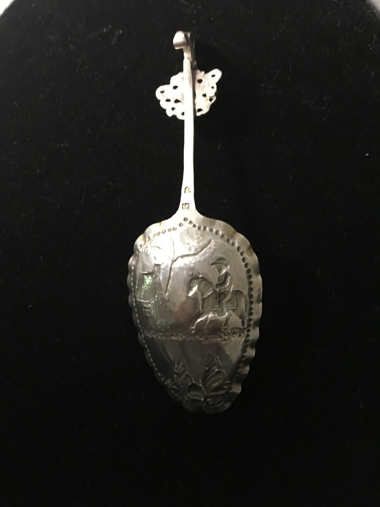 Antique Dutch Solid Silver Decorated Cream Spoon circa 1875
