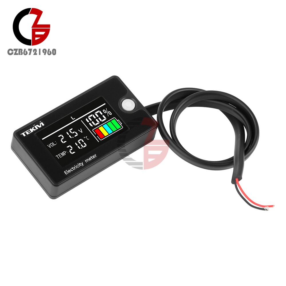 DC8-100V LCD Digital Battery Capacity Indicator Voltmeter w/ Temperature Display