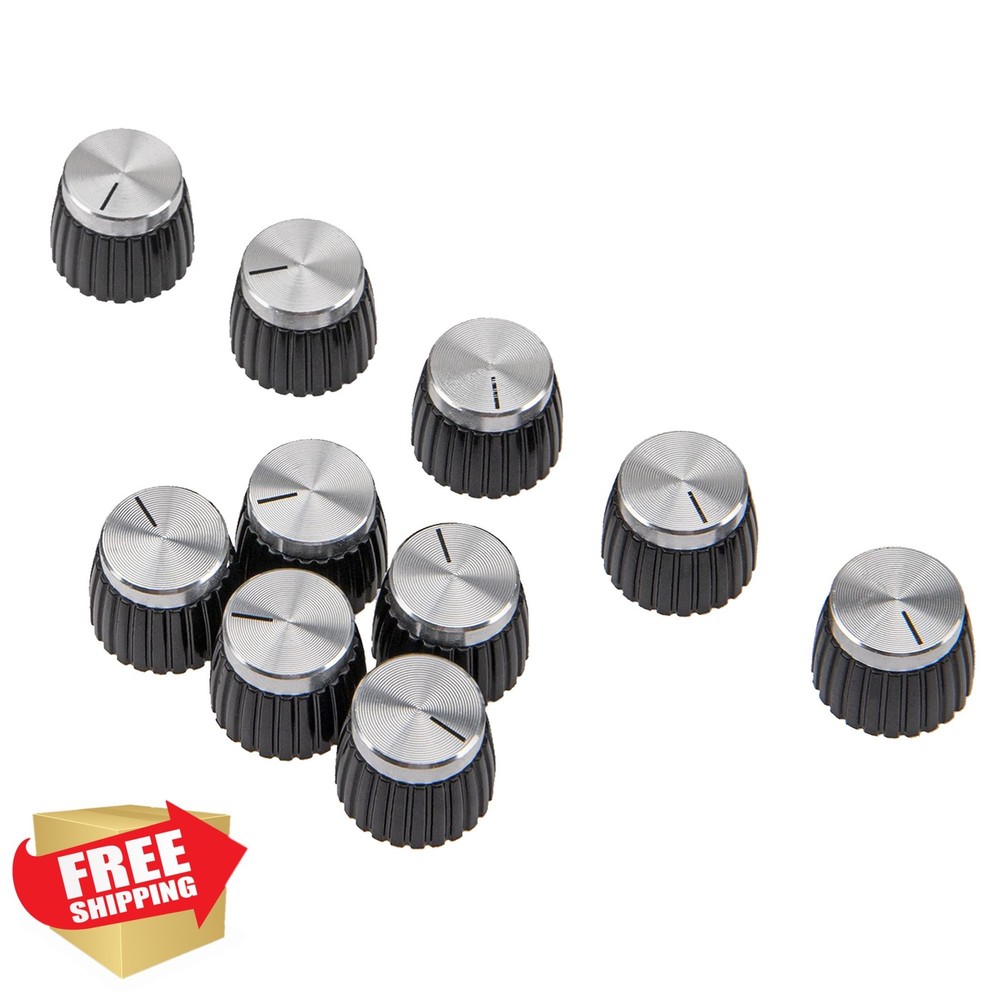 10pc Guitar Amp Knobs Black Silver Cap for Marshall 6mm Post