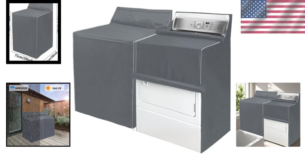 Grey Washer and Dryer Covers, Waterproof, Dustproof & Easy Access Design