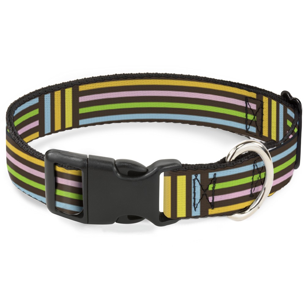 Plastic Clip Collar Stripe Blocks Brown/Multi Pastel Medium 11-16.5"