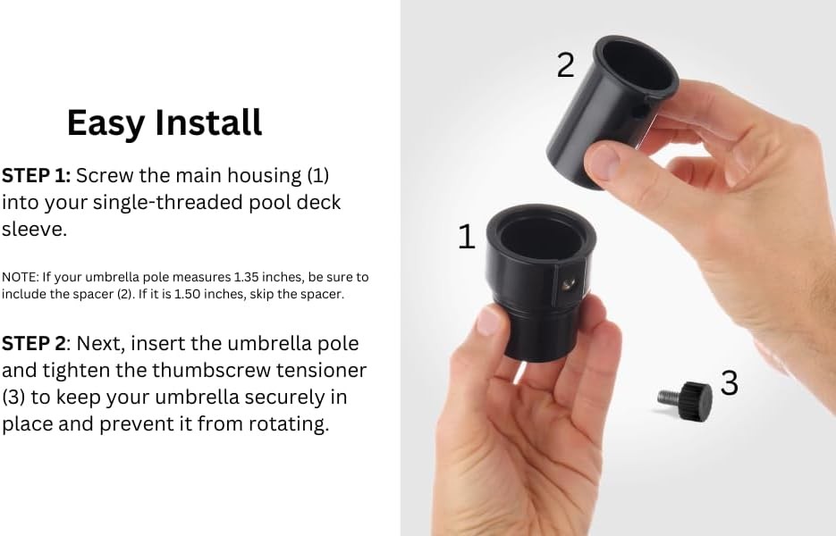 Umbrella Pole Stabilizer reducer threaded adapter insert for Baja Deck Pool Slee