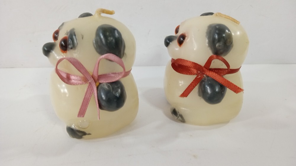 Cute! Vintage Panda Bear Candles Unfired Pair 2"