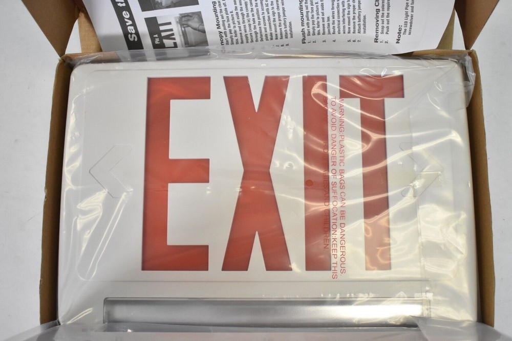 Light Pipe LED Exit Sign White Housing Red Remote Capable Universal Double Face