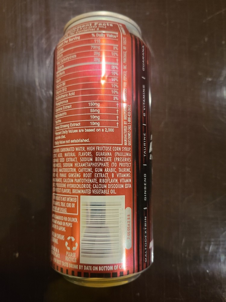 2007 amp ENERGY OVERDRIVE Mountain Dew Cherry can empty top opened TALL BOY