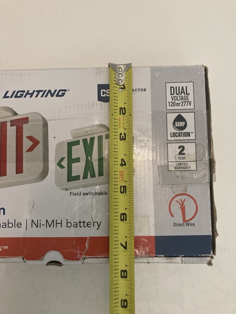 Lithonia Lighting LED Exit Sign Red Green Switchable Ni-MH Battery Double Face