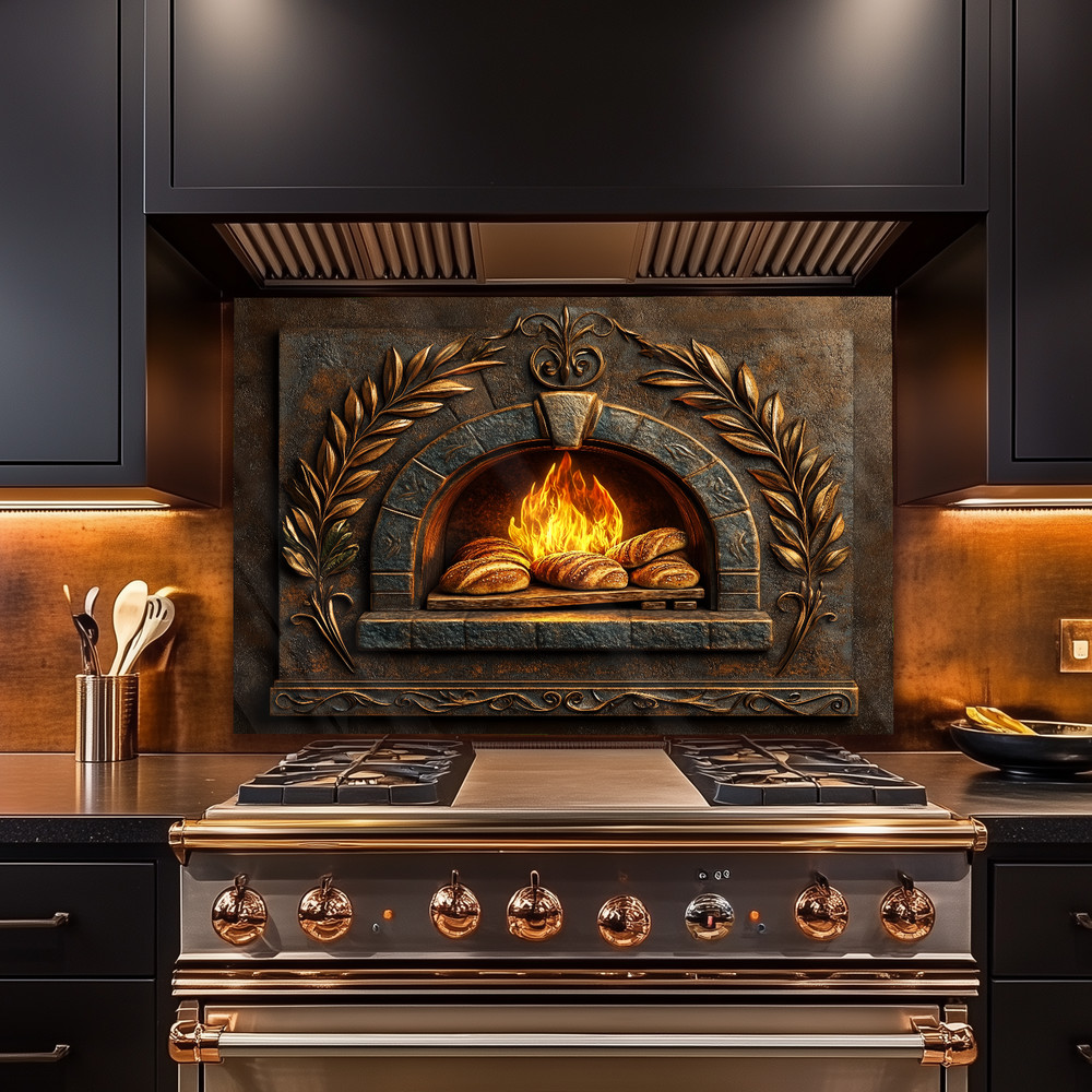 Rustic Pizza Oven Backsplash, Bread Oven Kitchen Decor, Pizzeria Wall Art