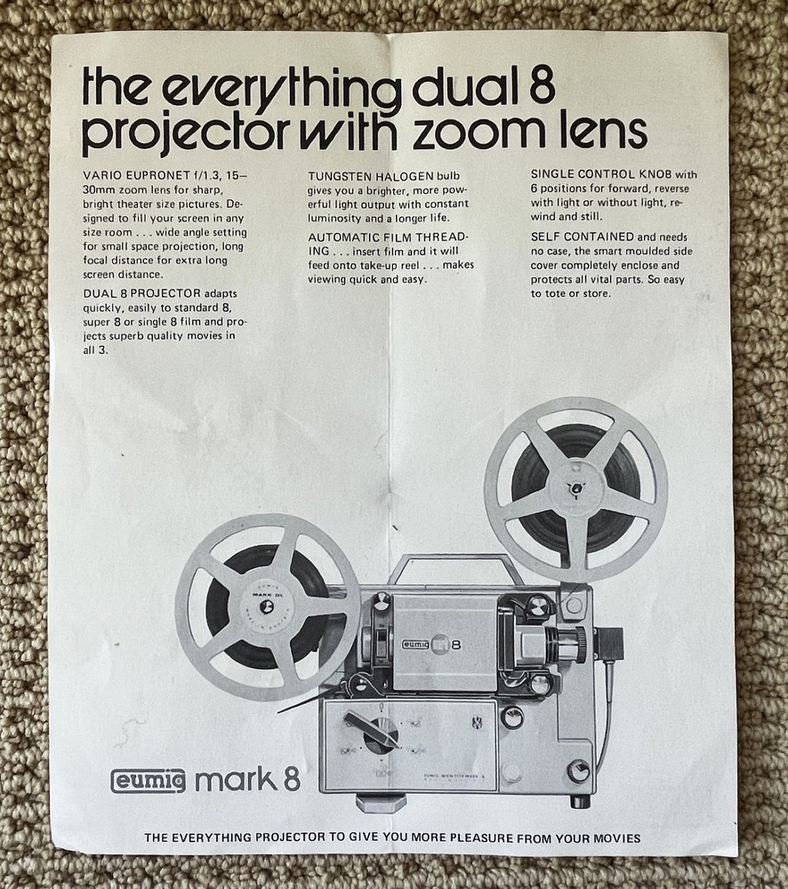 EUMIG Mark 500E Projector - 8mm Std Super – w Paperwork - Austria POWERS LIGHTS