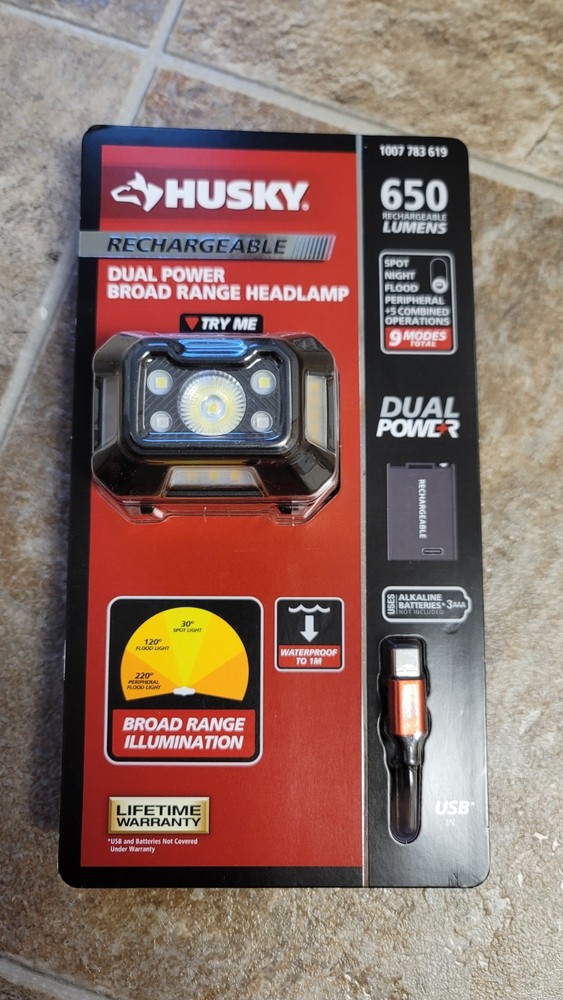 Husky Dual Power Broad Range Headlamp, New.