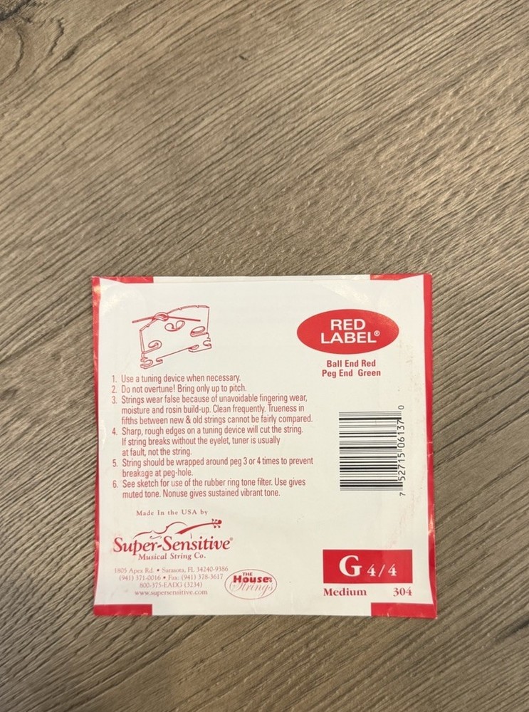 Super Sensitive Red Label Cello G String 4/4 Size Medium New