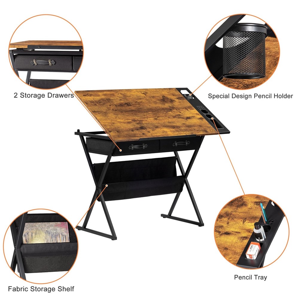 VECELO Drafting Table Art Desk Art Table Adjustable Drawing Table Tilted Tabl...