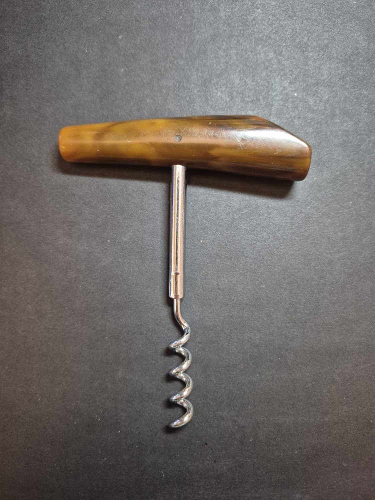 Vintage Bakelite Tortoise Shell Handle Corkscrew Wine Bottle Opener