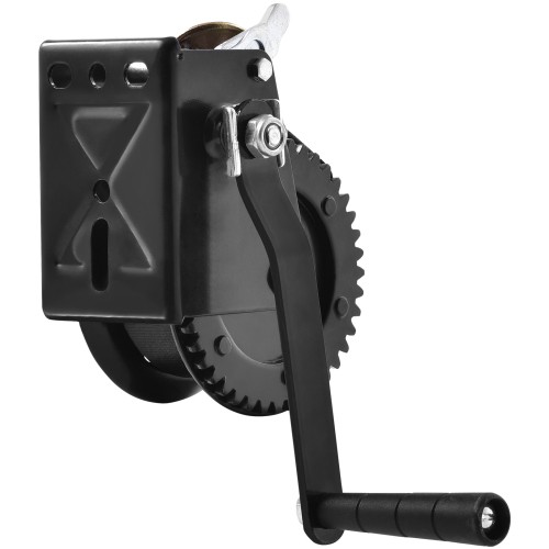Hand Winch 1200lb, 23ft Polyester Strap & Two-Way Ratchet