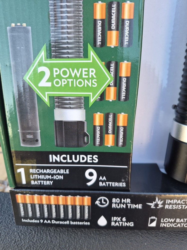Dual Power 8000 Lumens Flashlight 80hr. Run Time