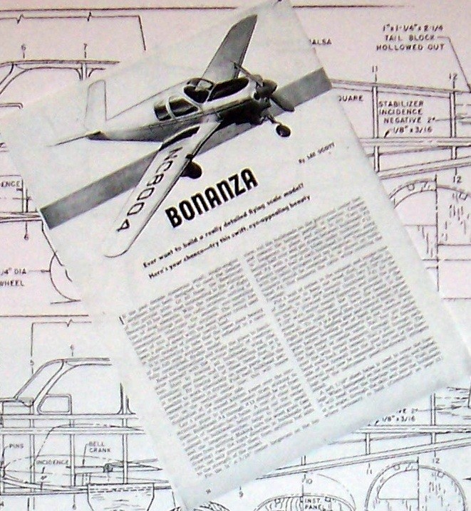 Two Sizes BEECH BONANZA V-TAIL PLANS & CONSTRUCTION ARTICLE for UC Model Planes