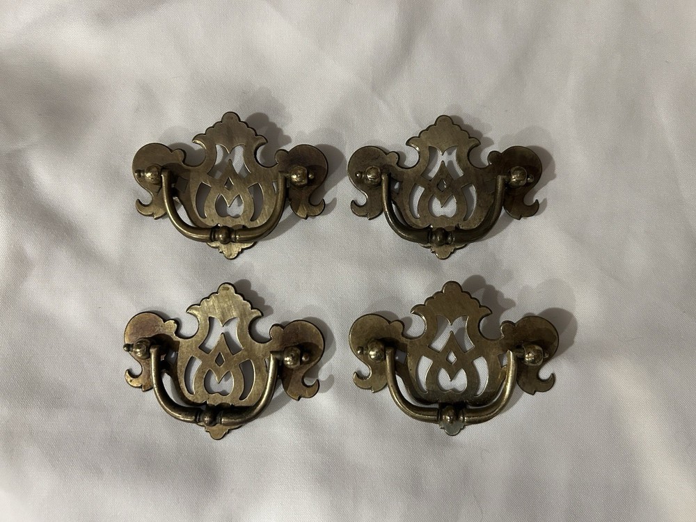 Brass Drawer Pulls Chippendale Vintage 2.5” Hole To Hole