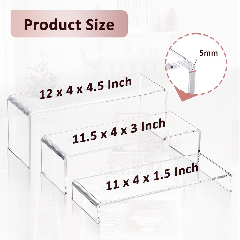 LFTYTUO 1 Set Large Acrylic Clear Display Risers, 3 Sizes 12" Rectangular Sho...