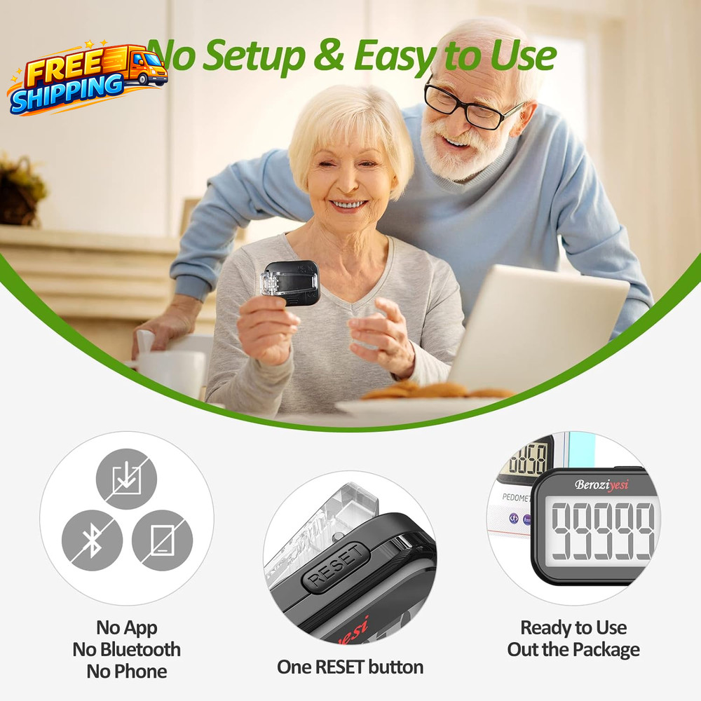 3D Pedometer for Walking Simple Step Counter for Walking with Removable Clip