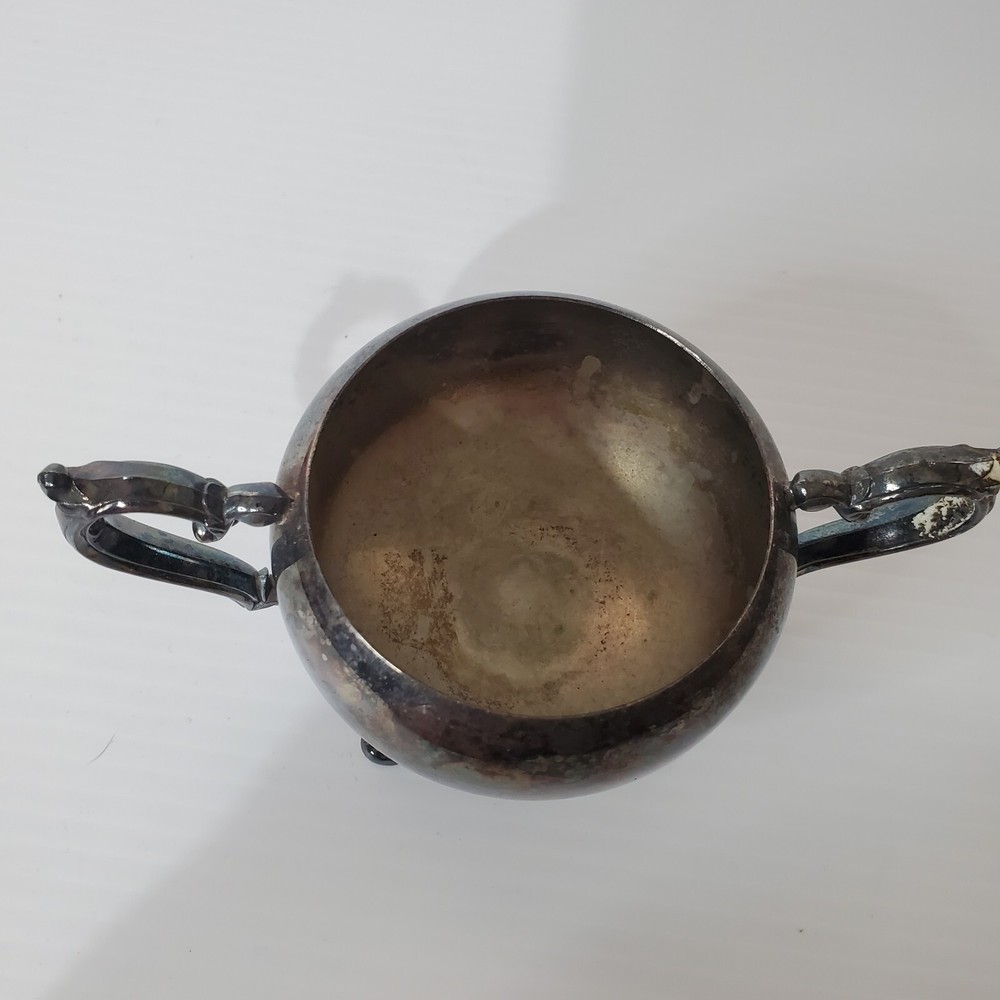 Vintage Silverplate Serving Sugar Bowl Container Footed Ornate Unmarked