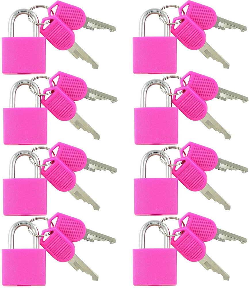 Small Mini Durable ABS Cover Solid Brass Body Individually Keyed Padlock 8p PINK