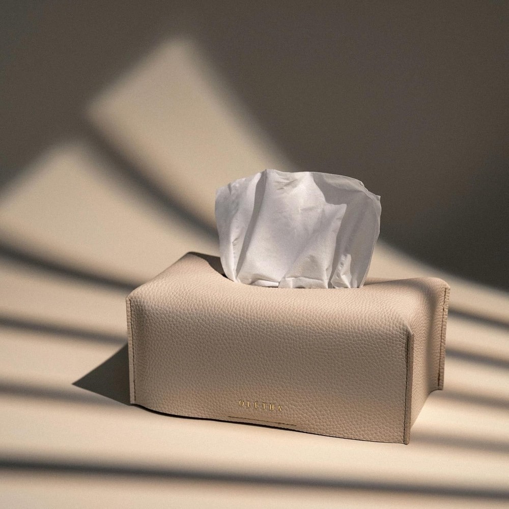 Aesthetic Rectangle Tissue Box Cover Modern Flat Box Holder Light Taupe