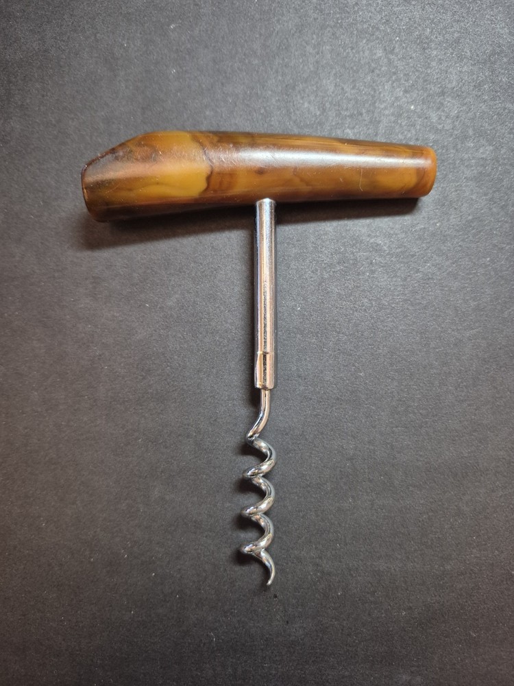 Vintage Bakelite Tortoise Shell Handle Corkscrew Wine Bottle Opener