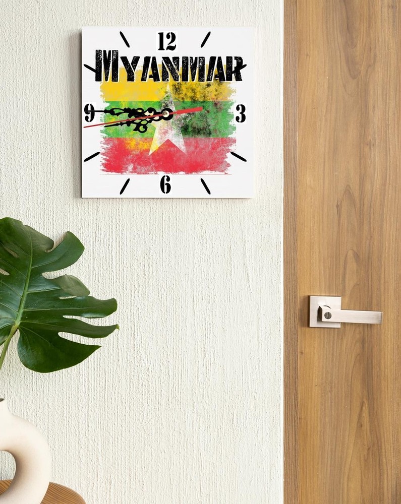 Myanmar Flag Wall clock patriots CERAMIC Tile Watch Support Décor