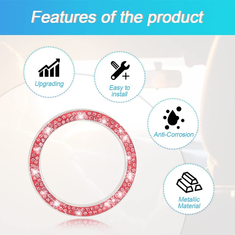 Car Bling Crystal Rhinestone Engine Start Ring Decals, 2 Pack Push Start Button