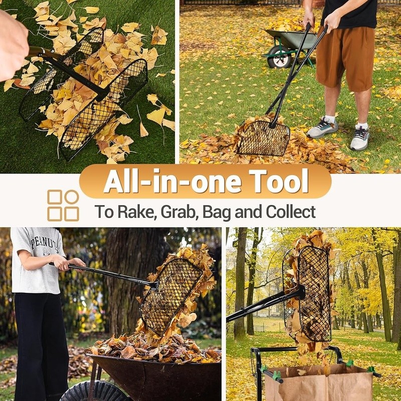 Long Handle Leaf Collector Rake Yard Tool Lightweight Durable Debris Grabber New