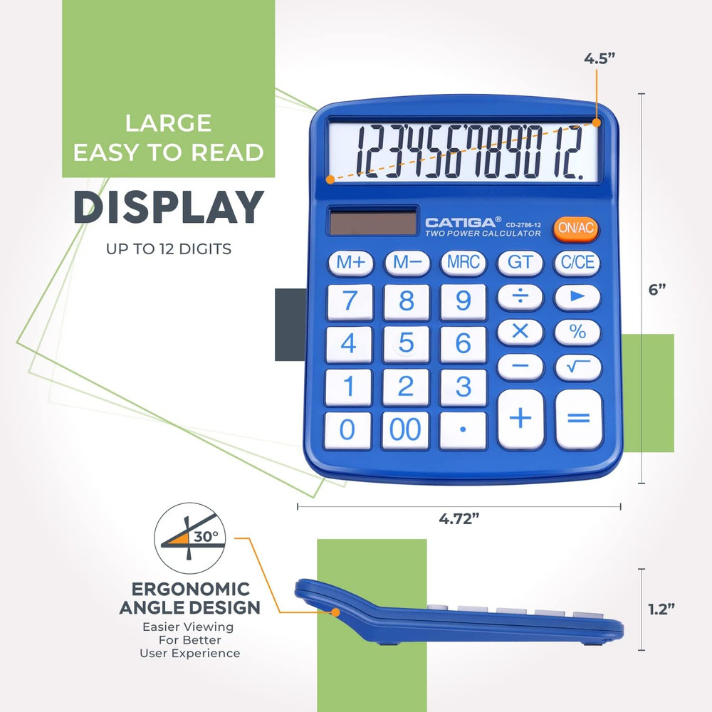 Desktop Calculator 12 Digit with Large LCD Display and Sensitive Button Solar...