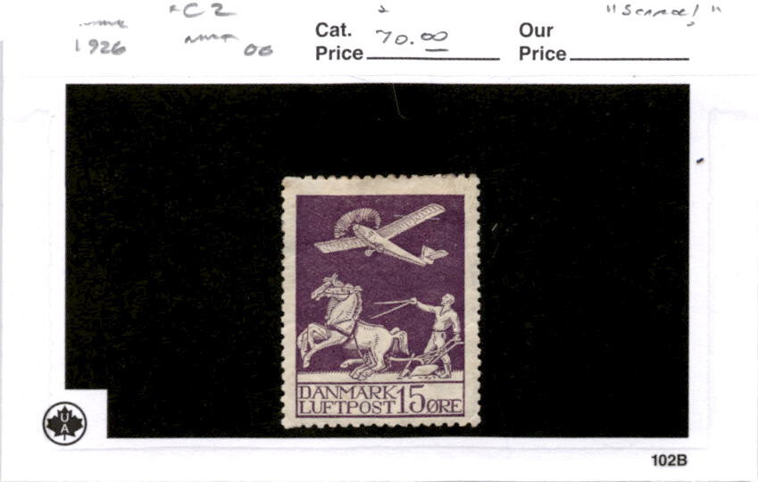 Denmark, Postage Stamp, #C2 Mint Hinged, 1926 Airplane (AB)